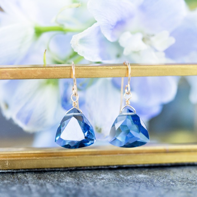 楊貴妃の装い♡ロンドンブルーカラークォーツのファセットピアス・イヤリング♡《14kgf》