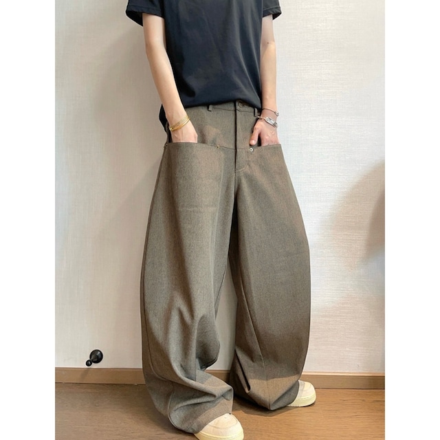 dannyandzeeカッパーボタンワイドブラウンパンツ