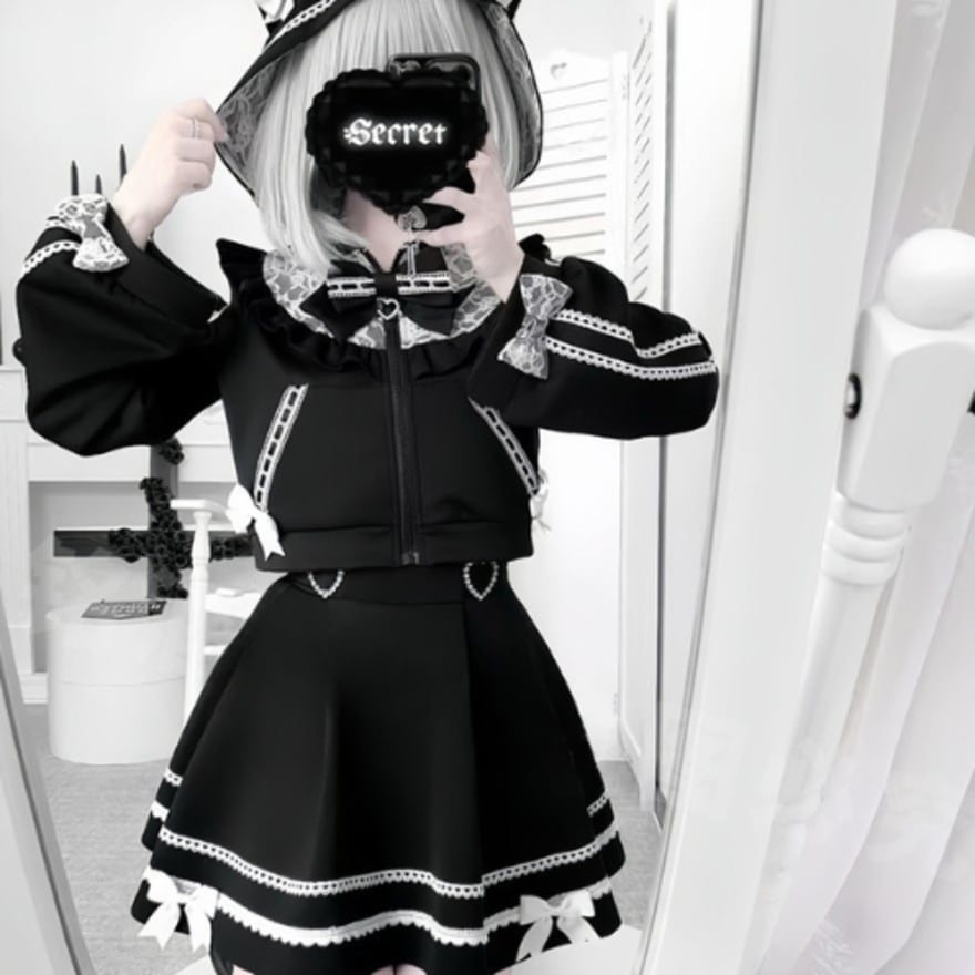 ゆめかわ　参戦服　サブカル　ゴスロリ　ねこみみ　オープンショルダートップス 黑 4a7d62aebe51cf8b8cdaf3a2e2582a