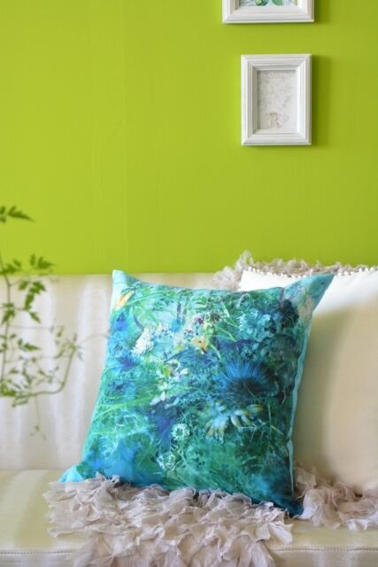 ターコイズボタニカル クッションカバー2枚セット - Turquoise botanical cushion cover