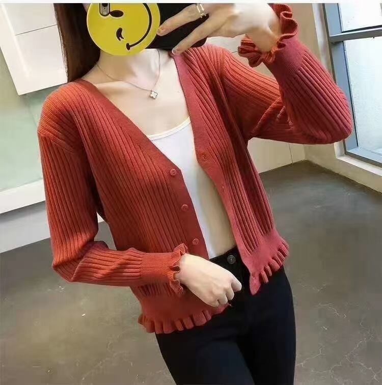 裾フリル　リブカーディガン  AJ−12541-6007