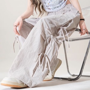 tied rubber waist wide leg baggy pants la1732