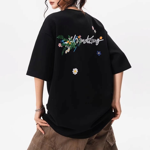 フローラルグラフィティバックプリントTシャツ 2col   R01923