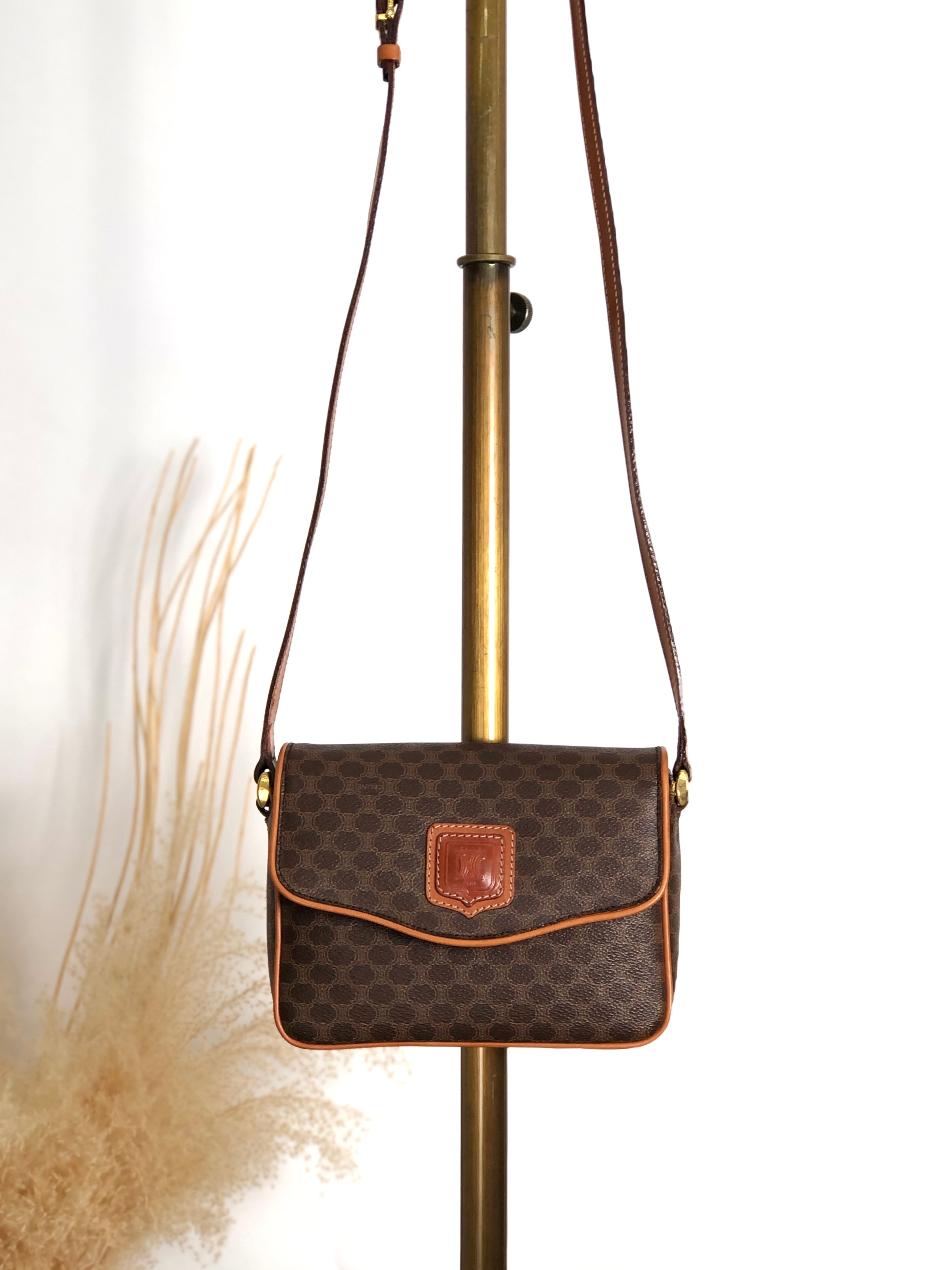 CELINE セリーヌ マカダム ショルダーバッグ ブラウン ブラゾン型押し