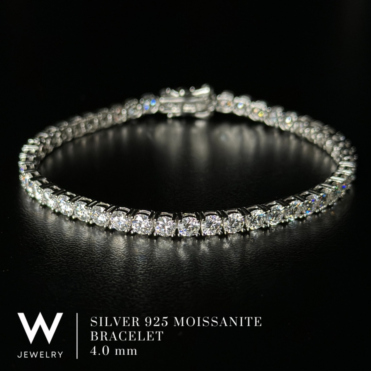 【4mm】W Jewelry Moissanite "Tennis Chain Bracelet" Silver - 2