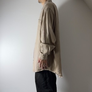 90s Ralph Lauren 100%LINEN BD shirt Sand XL 古着