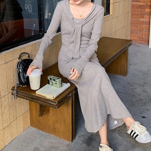 Shawl-collar knit dress S1979