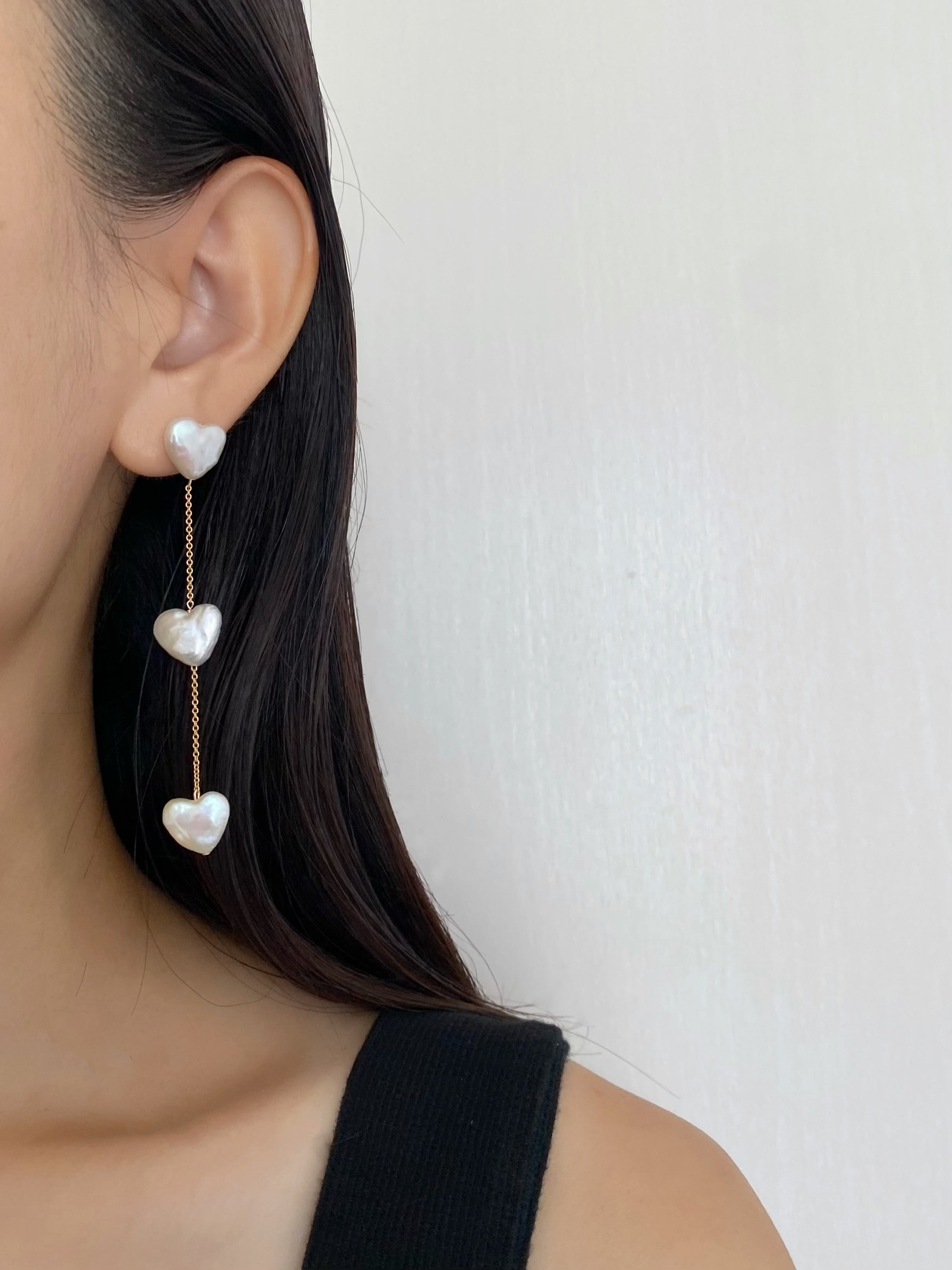 ★関税込★VINTAGE HOLLYWOOD★Black n Pearl Heart Earring.s★ heart pearl earrings | elem