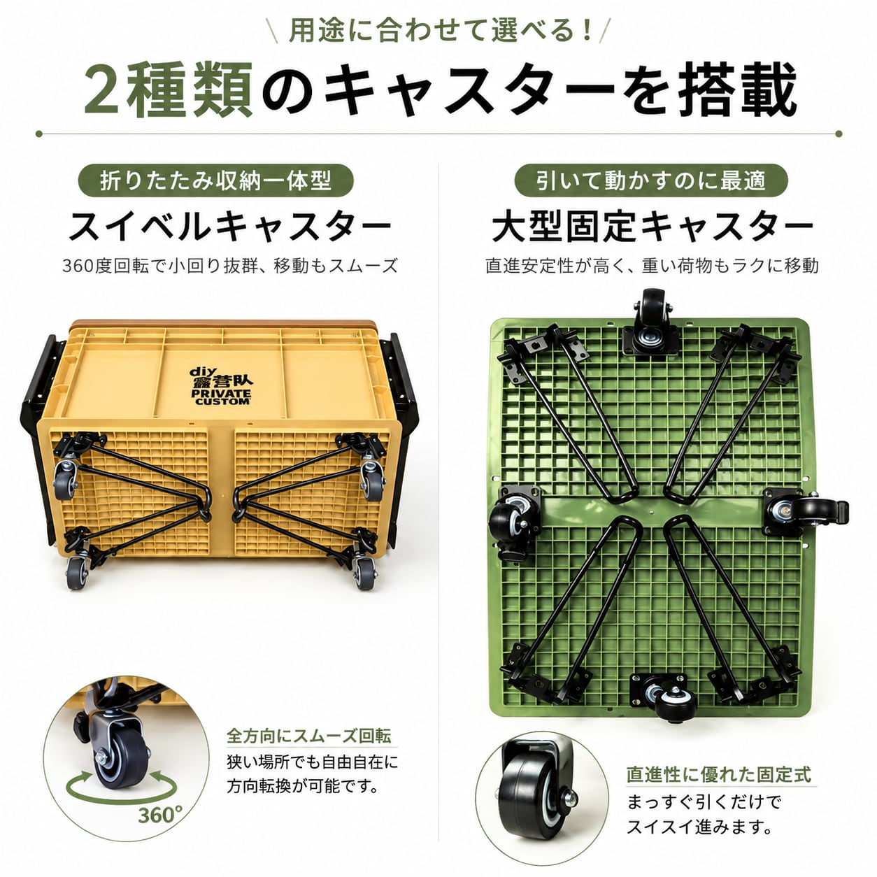 CQ16.折りたたみ式アウトドア収納ボックス テーブル一体型｜キャスター