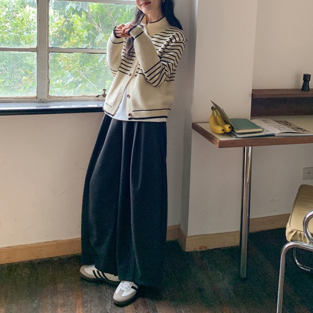 polo collar knit cardigan　J00180