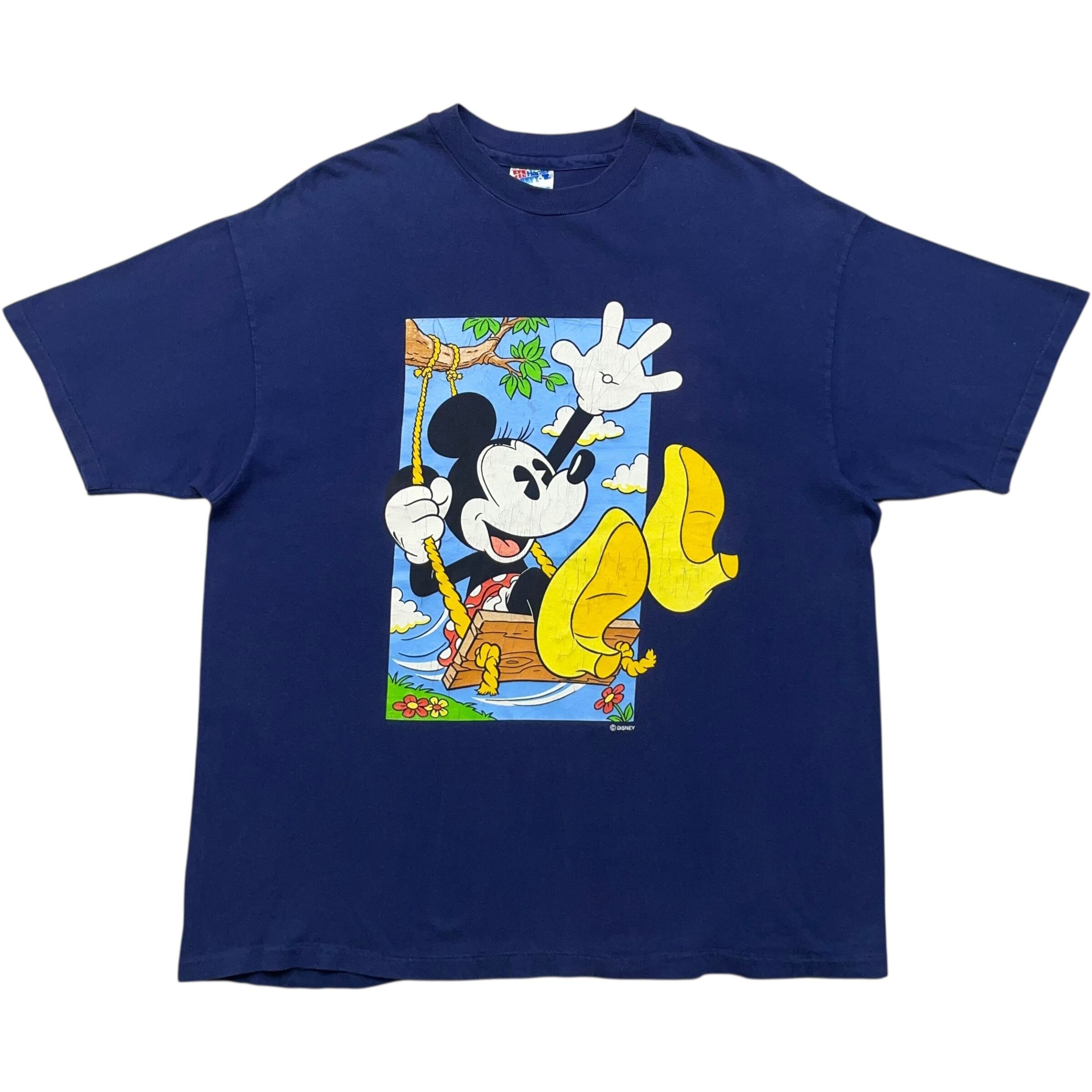 《XL》 Hanes ヘインズ Disney ディズニー Tシャツ ミニーマウス プリント シングルステッチ ネイビー USA製 90年代 vintage no.7634