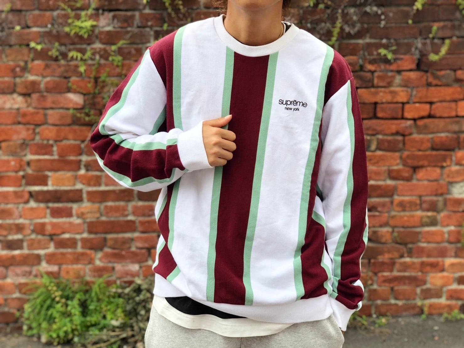 Supreme VERTICAL STRIPED PIQUE CREWNECK LARGE 60JE6003 | BRAND  