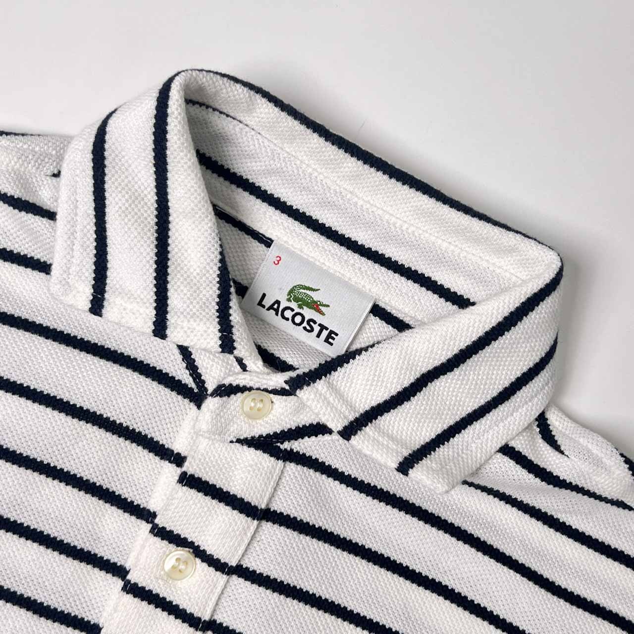 LACOSTE ラコステ ボーダー 鹿の子 半袖 ポロシャツ 3/ホワイト×ネイビー メンズ ファブリカ