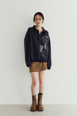 Reversible Jacquard Polo Knit / NAVY