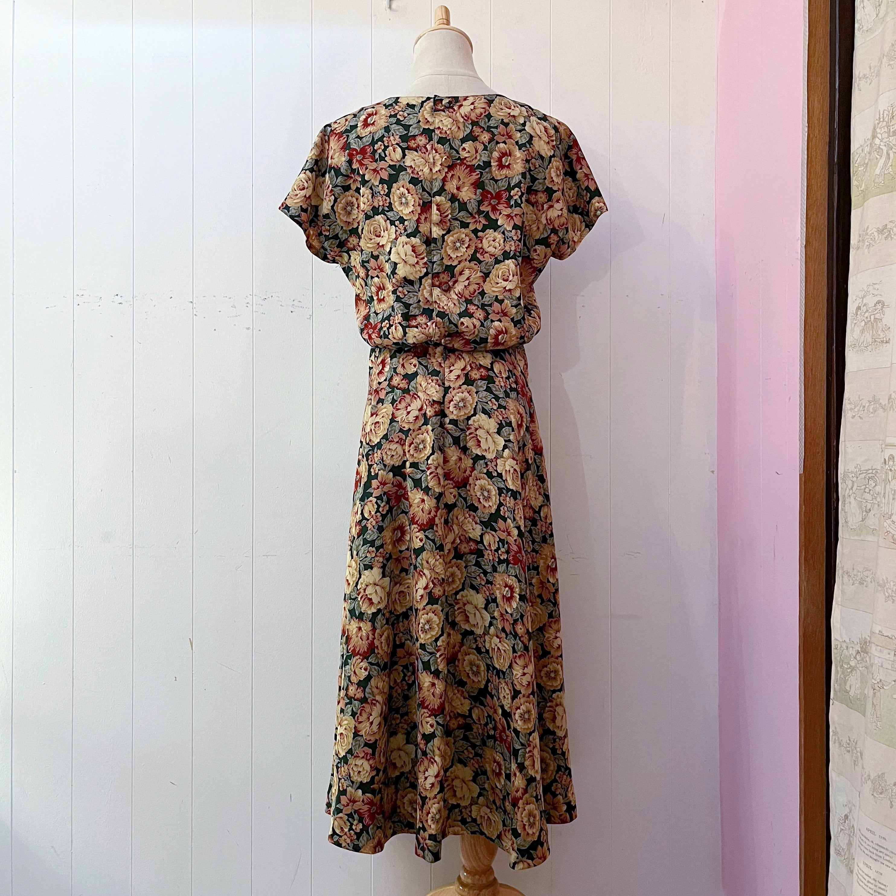 dark flower back button one-piece