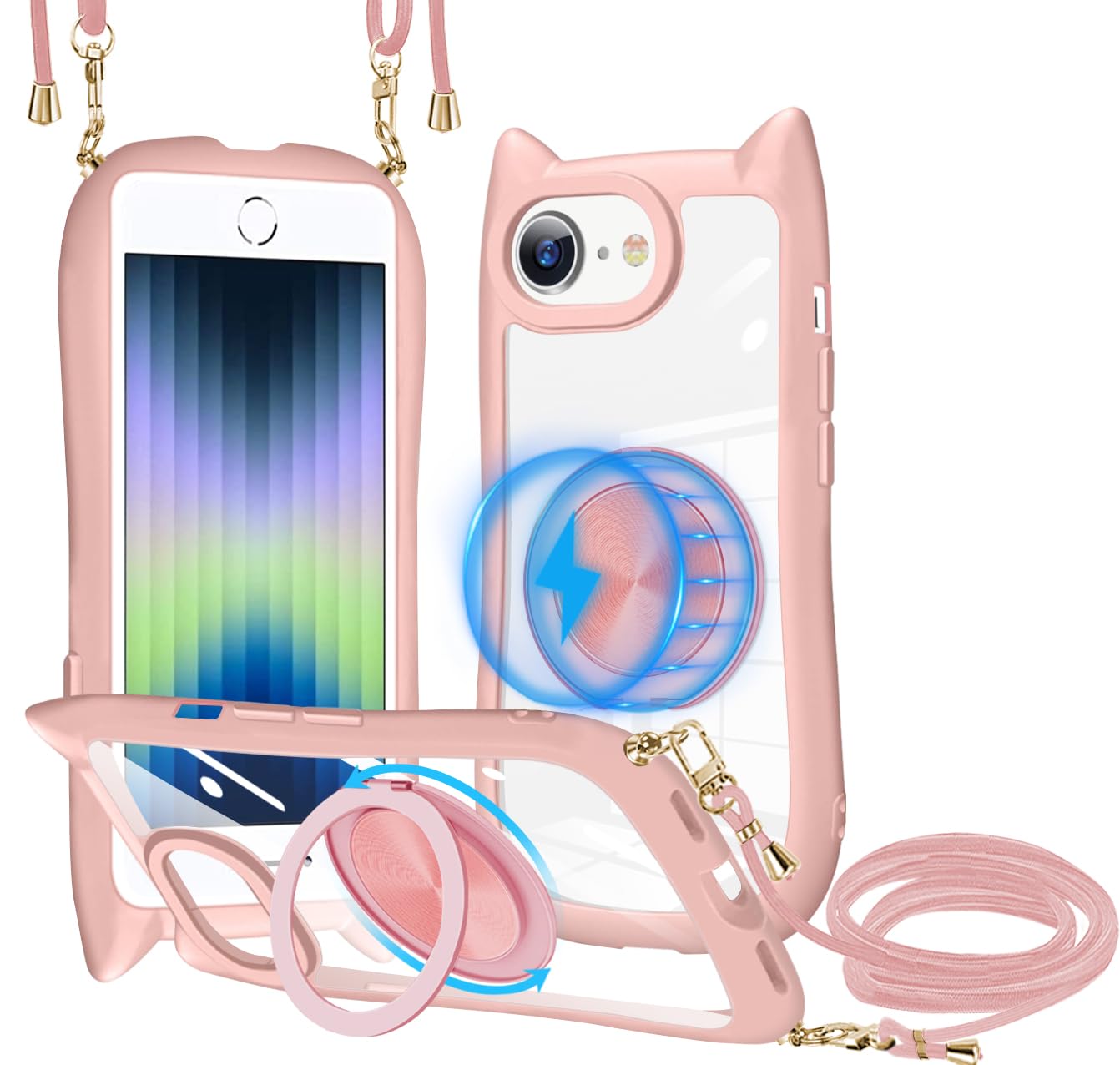 対応 iPhone SE3/SE2/8/7 ケース MagSafe対応 360度回転スタンド 米軍MIL規格 耐衝撃 PC+TPU