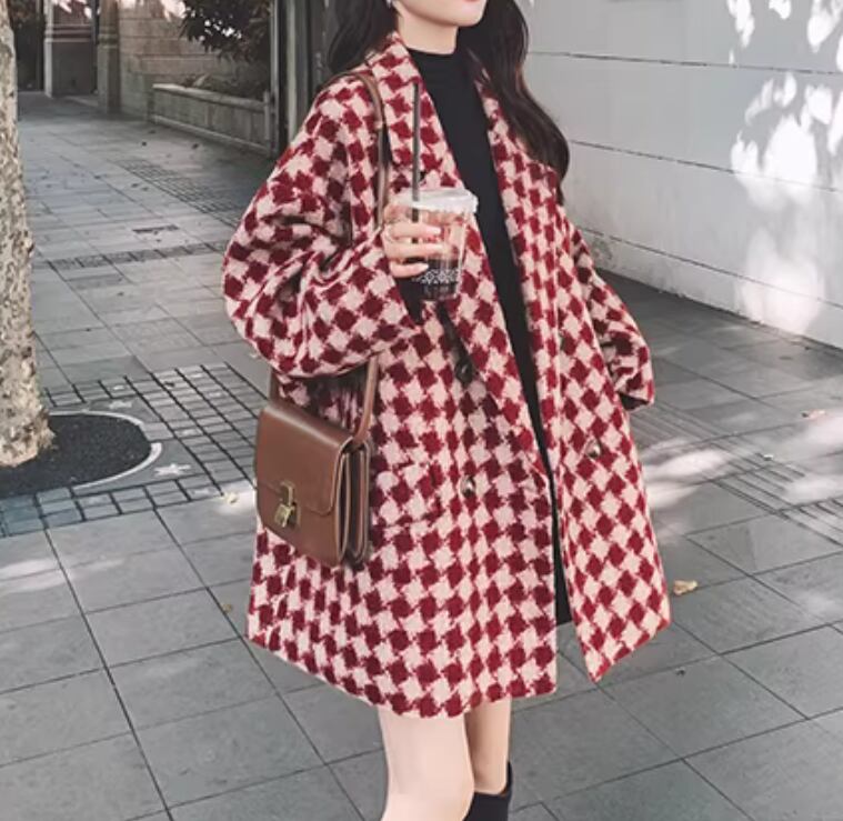 Retro Check Wool Suit Coat(CF184)