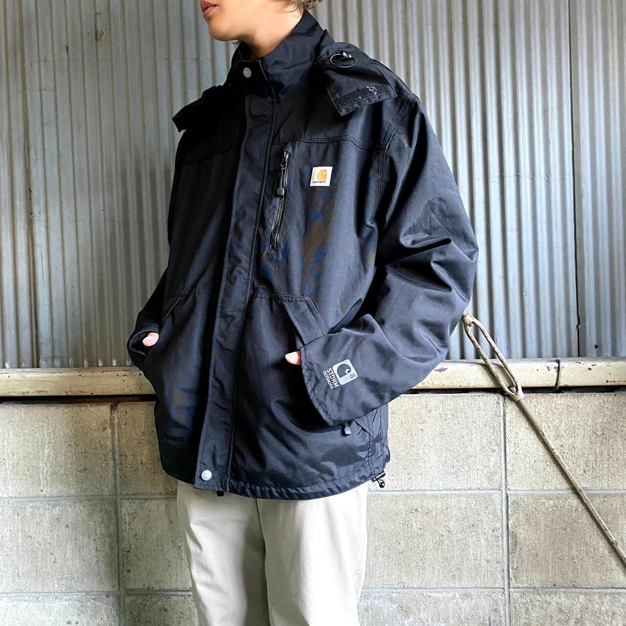 Carhartt カーハート ナイロンパーカー メンズL相当 古着 メッシュライナー ナイロンジャケット ブラック  黒【ワークジャケット】【SS2201-15】 | cave 古着屋【公式】古着通販サイト