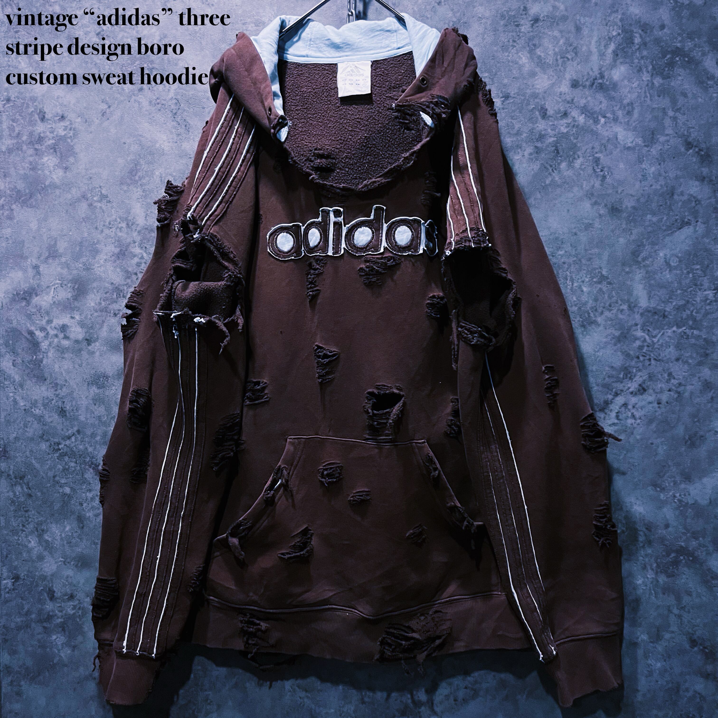 【doppio】vintage “adidas” three stripe design boro custom sweat hoodie