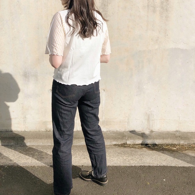 丸模様の柄が可愛いトップス 柄スリーブTシャツ｜グリーン｜画像10