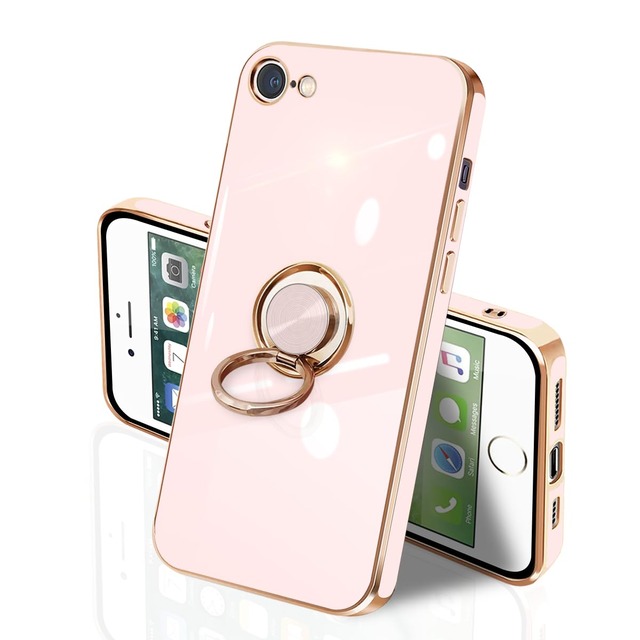 JOUMIN YAO 対応 iPhone SE2/SE3 用 ケース リング付き 360°回転 スタンド機能 車載ホルダー対応 ピンク