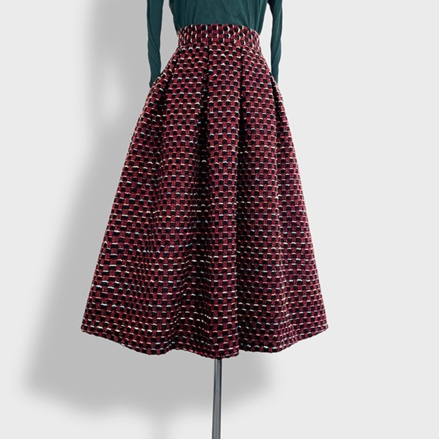 High waist elegant swing tweed middle skirt