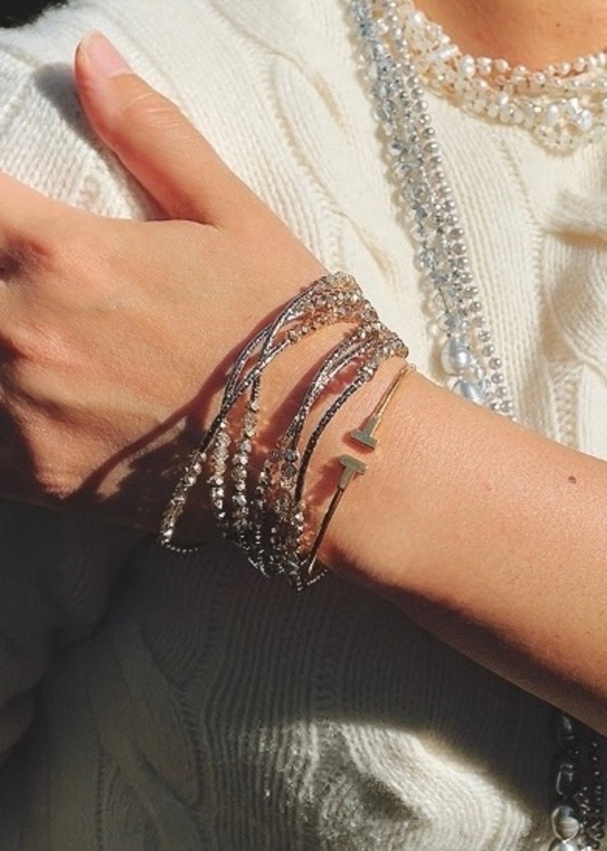 2WAYクリスタルブレスレット&ネックレス・ロング（シルバーミラー 
