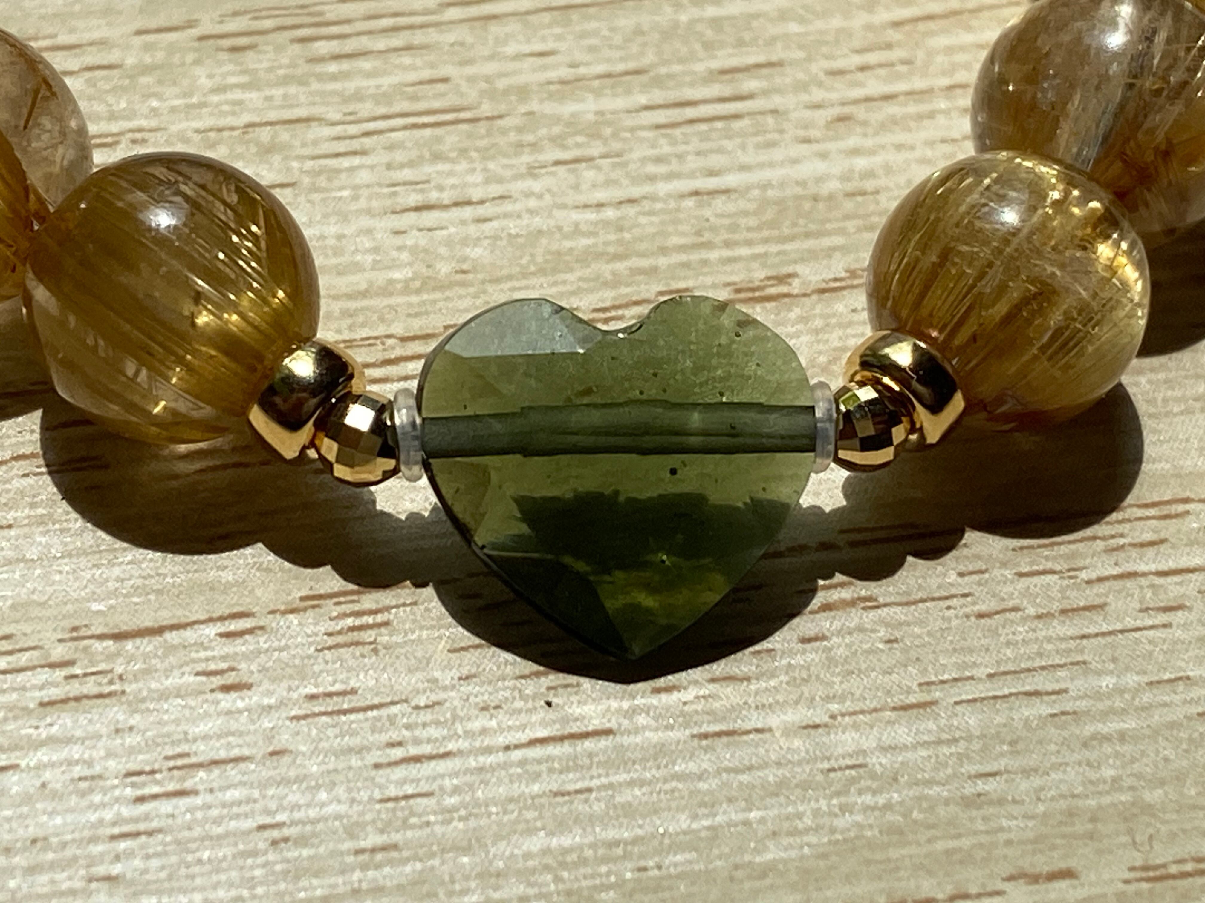 高品質♡ゴールドタイチンルチル＆モルダバイト デザインブレスレット