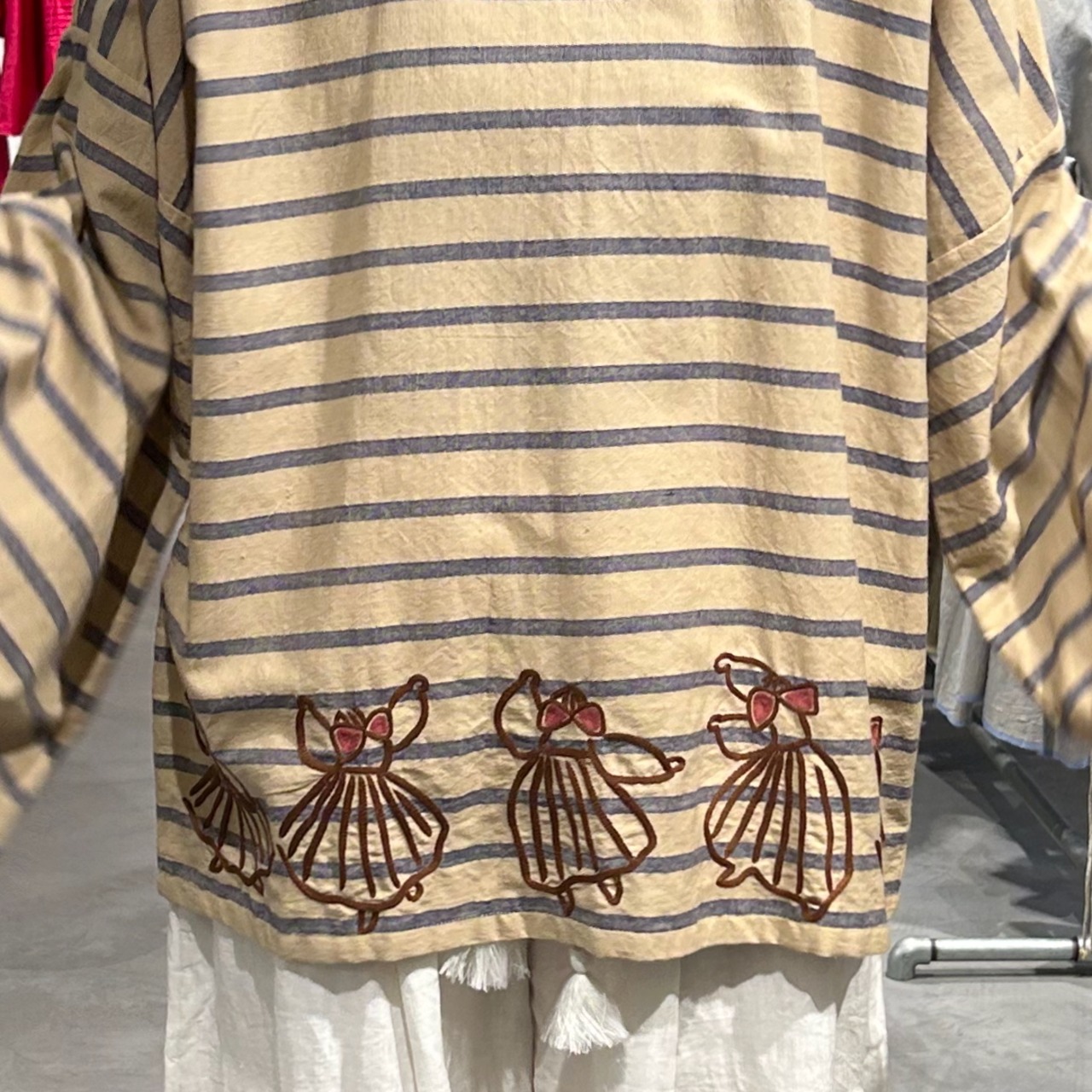 BUNON(ブノン) Hand Print & Dance Embroidery Wide Pullover ストライプ+刺繍 プルオーバー