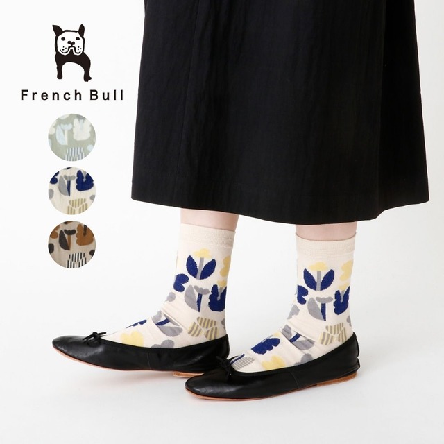 フレンチブル French Bull 靴下 レディース プランタンソックス 通年 オールシーズン 国産 日本製 綿 コットン 花柄 おしゃれ かわいい ギフト プレゼント ホワイト グリーン ベージュ 23-25cm 11-26122 Fr083