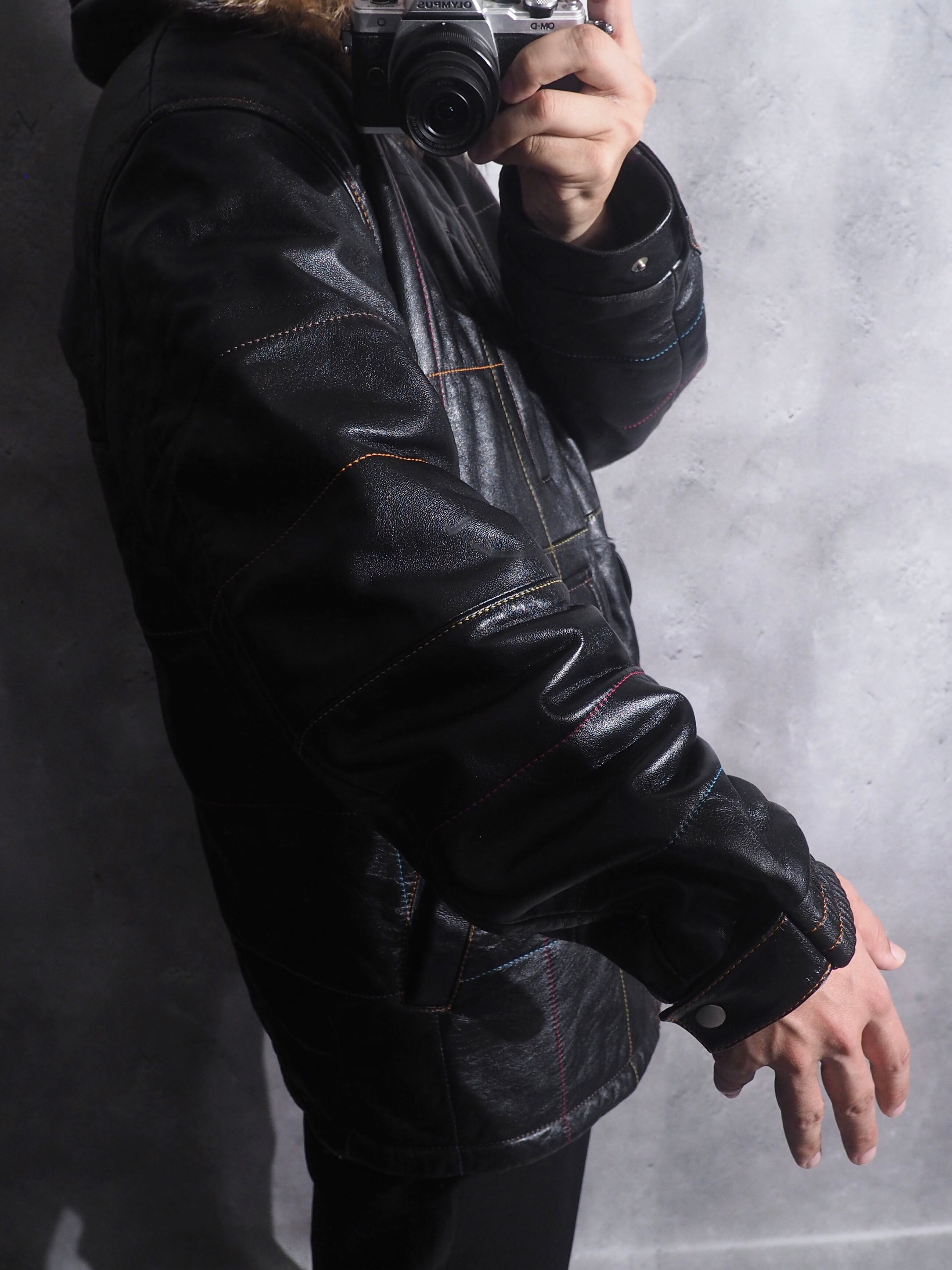 ” 極上 - Special ” Multi color stitch Embossed Sheep leather Hooded jacket