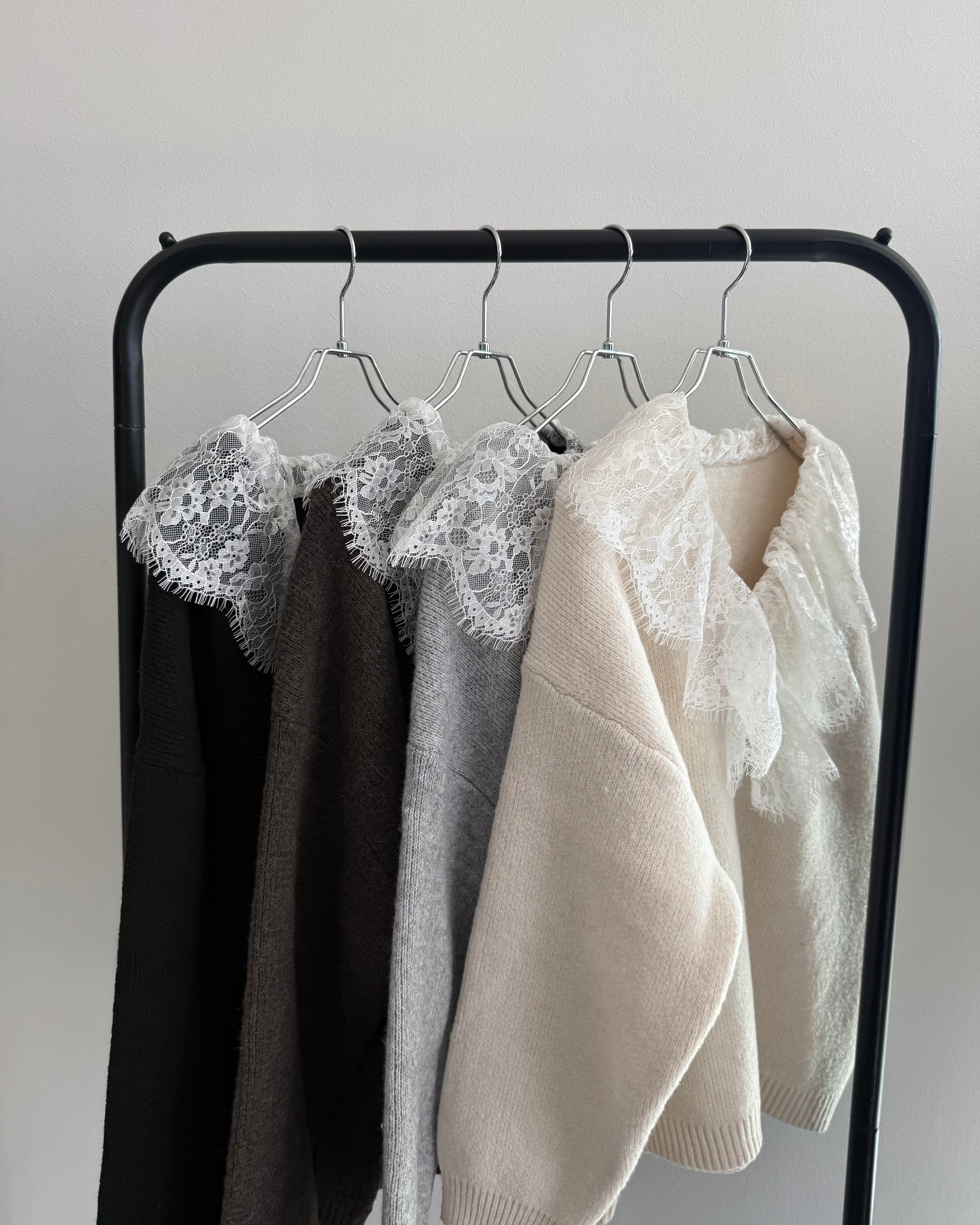 【新作アイテム送料無料】【一部予約商品】wool blend collar lace cardigan