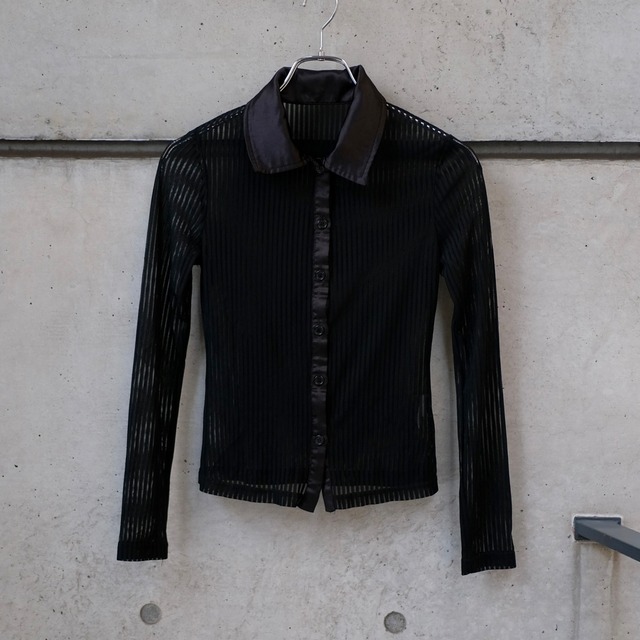 Sheer Striped Satin Collar Shirt