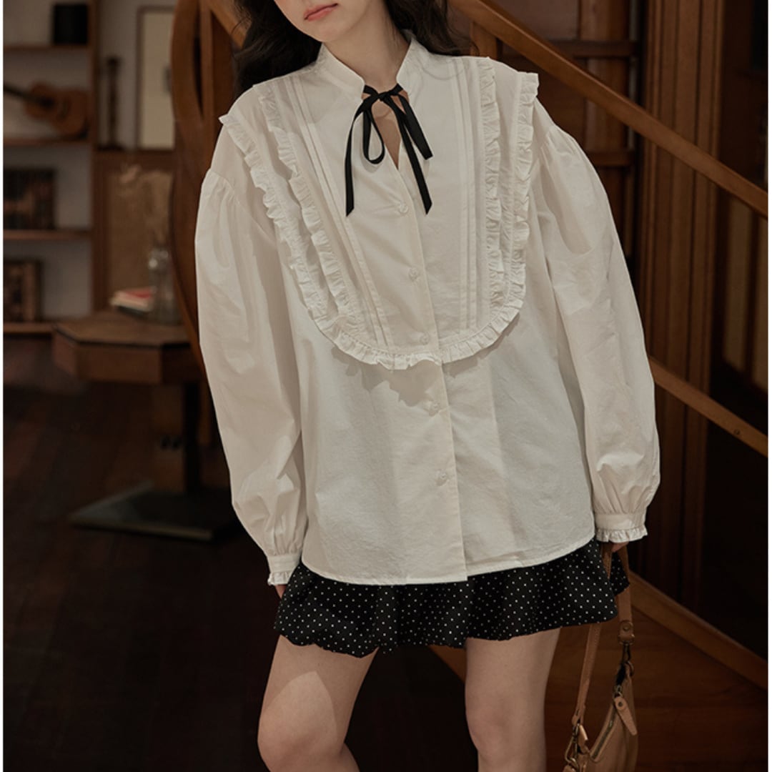 spring french long sleeved loose fitting shirt
