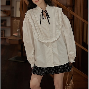 spring french long sleeved loose fitting shirt