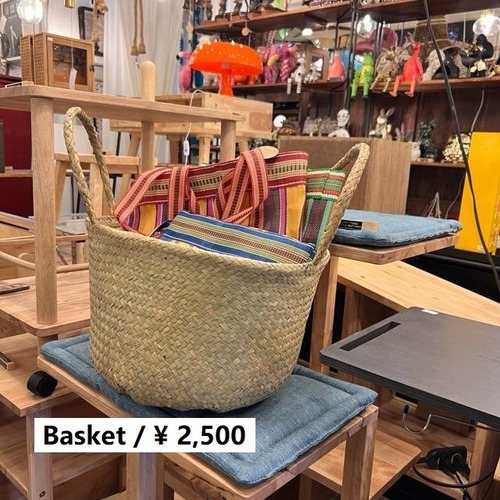 シーグラスかごバスケット Mサイズ　家具　インテリア　収納　小物入れ　バスケット　持ち手付き　ガーデニング　鉢カバー