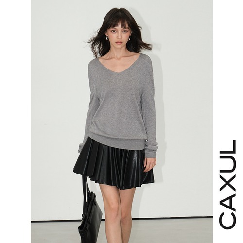 Wide V-Neck Wool Blend Knit / 2color