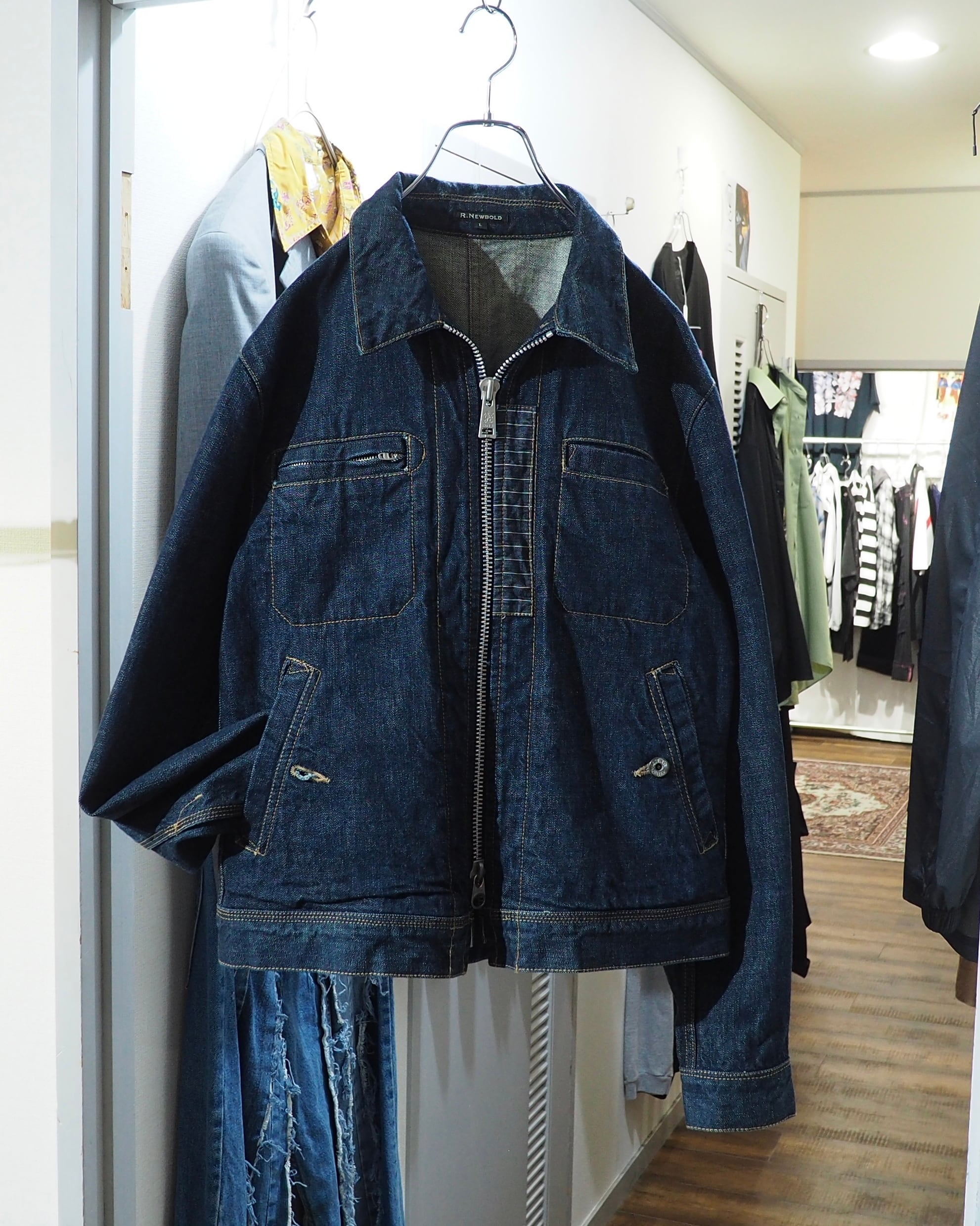 " R.NEWBOLD " Dark Indigo × Silver Metal zip Denim Trucker jacket