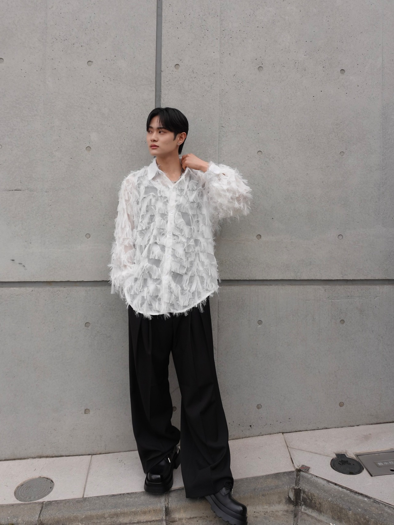 【ALUDE SELECT】see-through fringe shirt