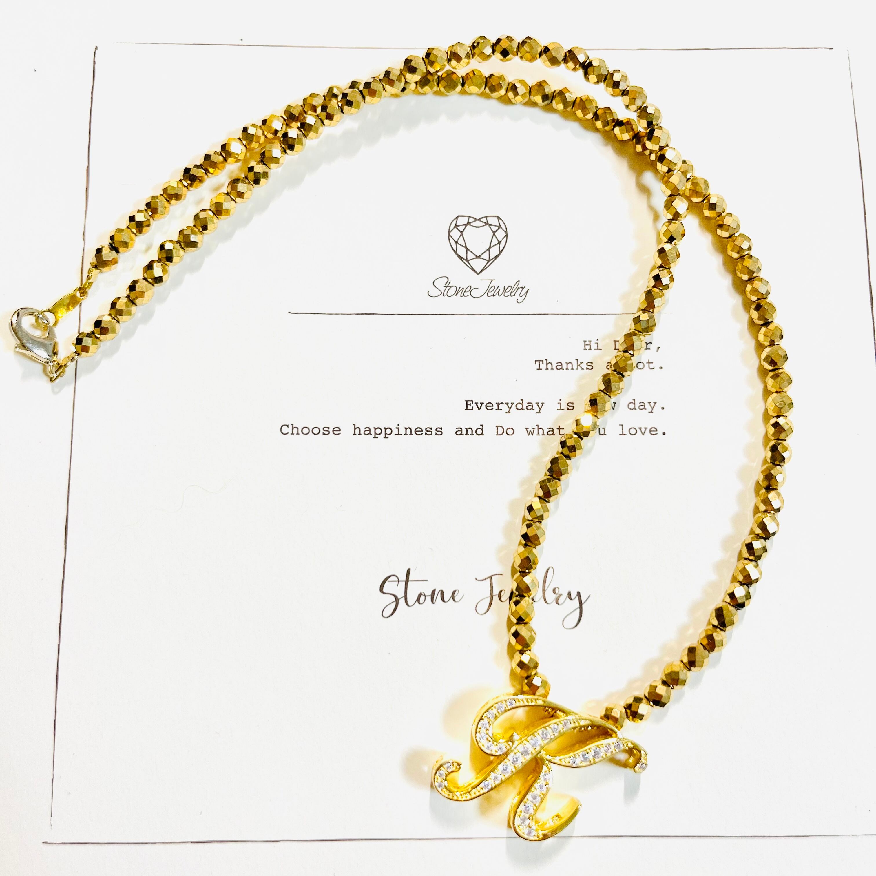 ヘマタイト「K」ネックレス【ゴールド】 | StoneJewelry