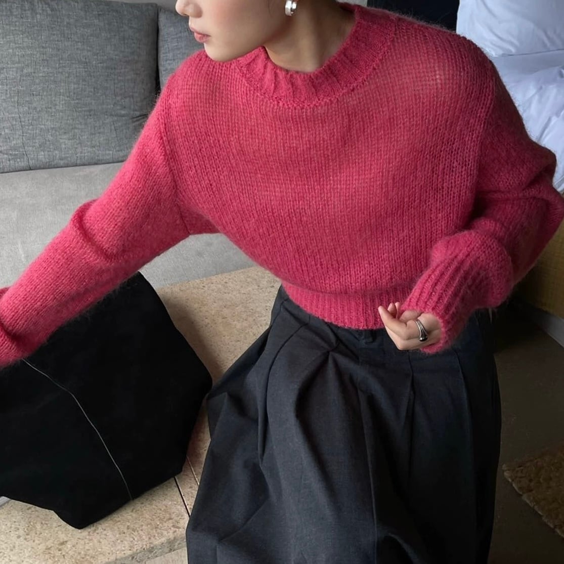 長袖 クロップド丈 ニット YH9690