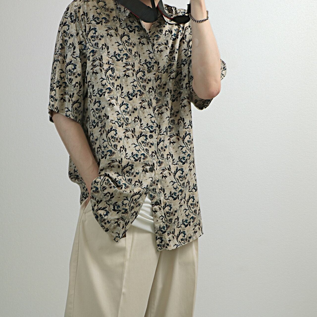 90s DAVID TAYLOR ”botanical” 総柄 レーヨン 半袖 シャツ 古着 used