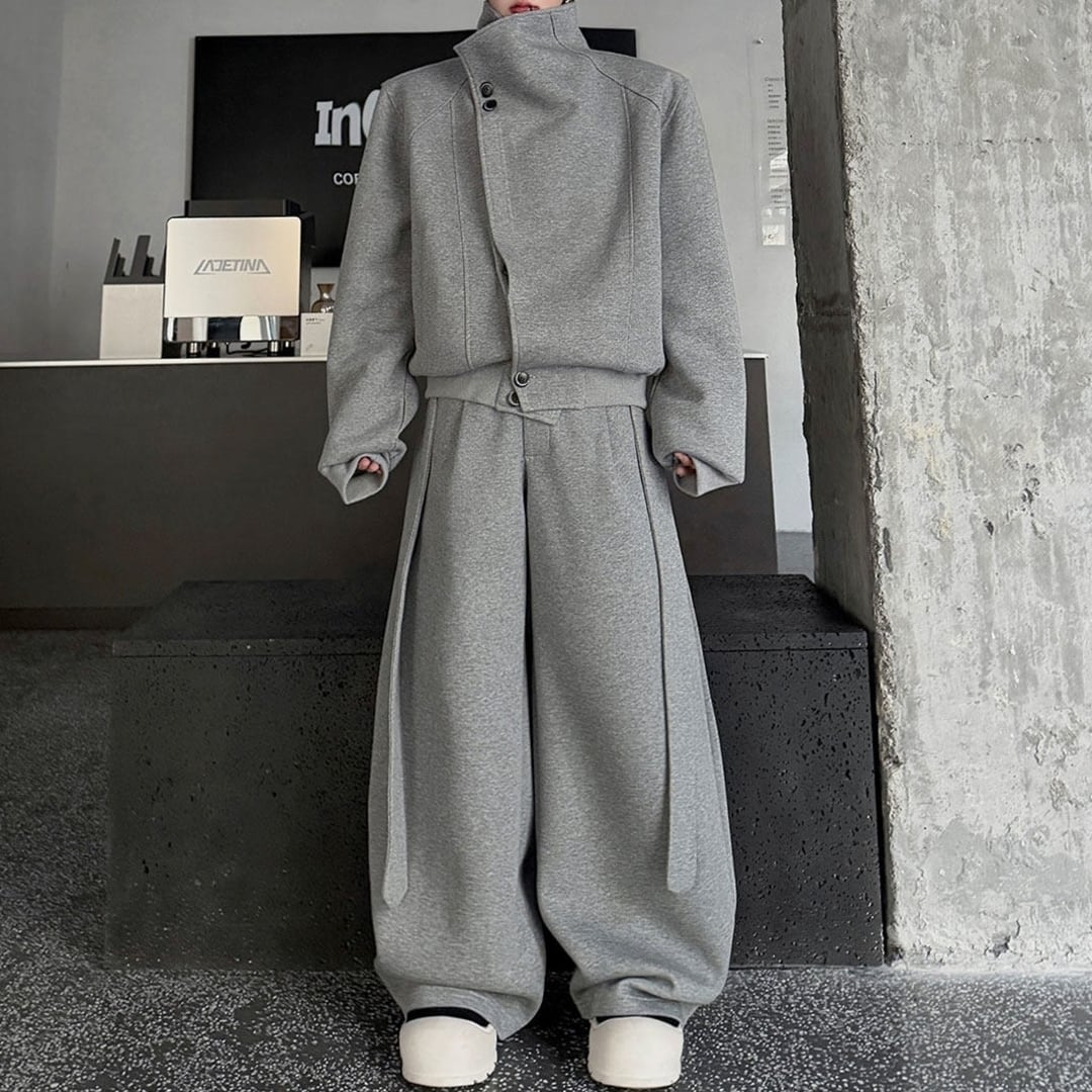 ⭐️DIKCサイドライン ノンカラージャケット＆ワイドレッグパンツ セットアップ セットアップ | 韓国メンズファッション専門店｜DiKC(ディック)