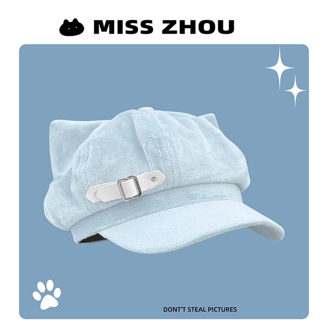 【ZHOUシリーズ】★帽子★ 4color ハット 八角帽 ぼうし 猫耳 レディース 甘クール ピンク 青 黒