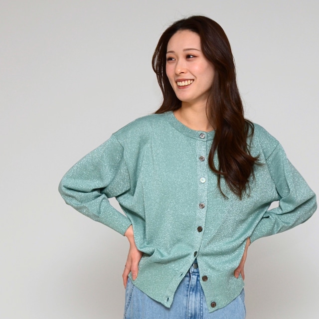 【大人のスタイリングに】 ラメ混・ショート丈ニットカーディガン　ｰ 8655206 ミント ‐