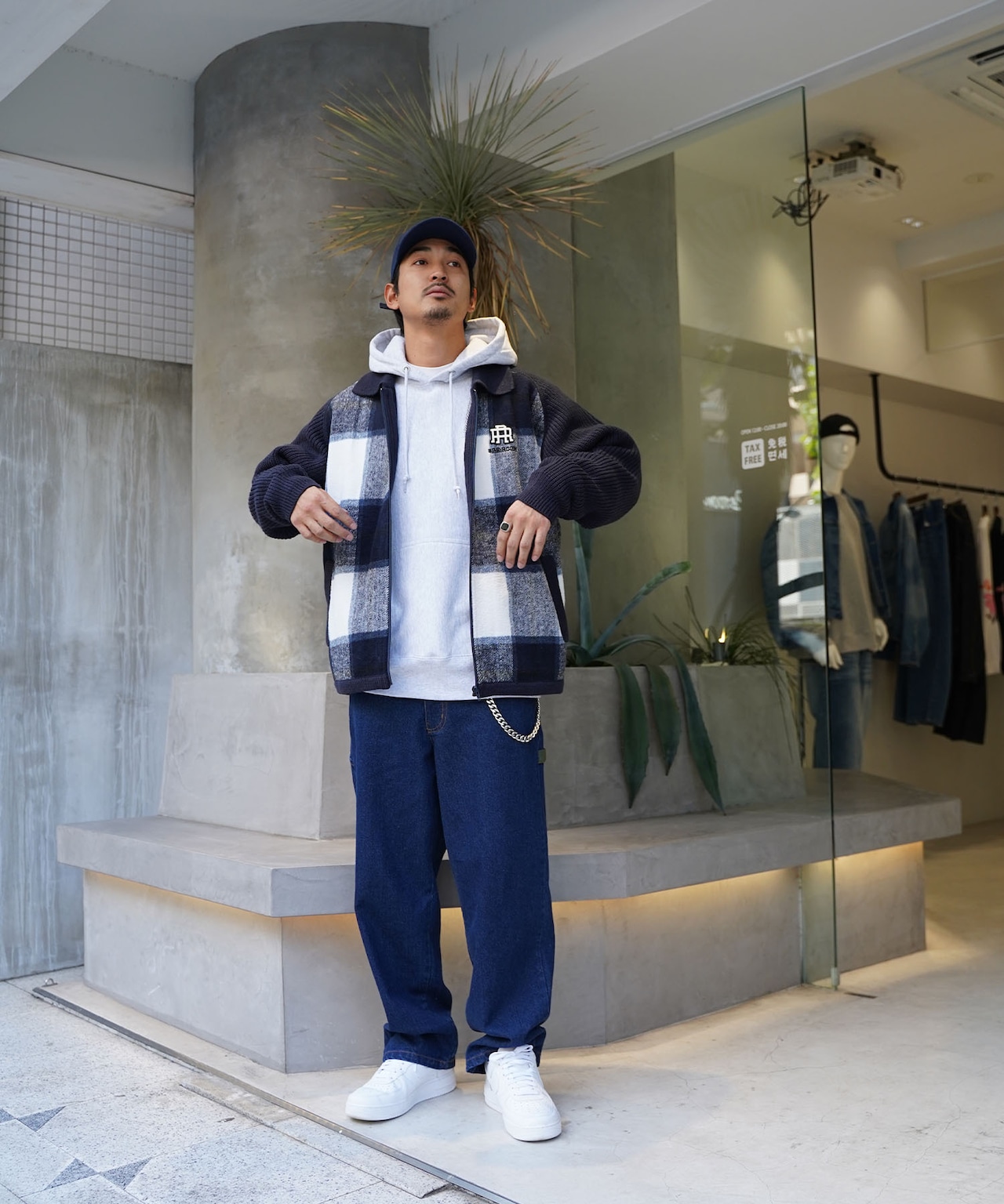 【#Re:room】WOOL CHECK SWITCHING ZIP UP KNIT JACKET［REK132］