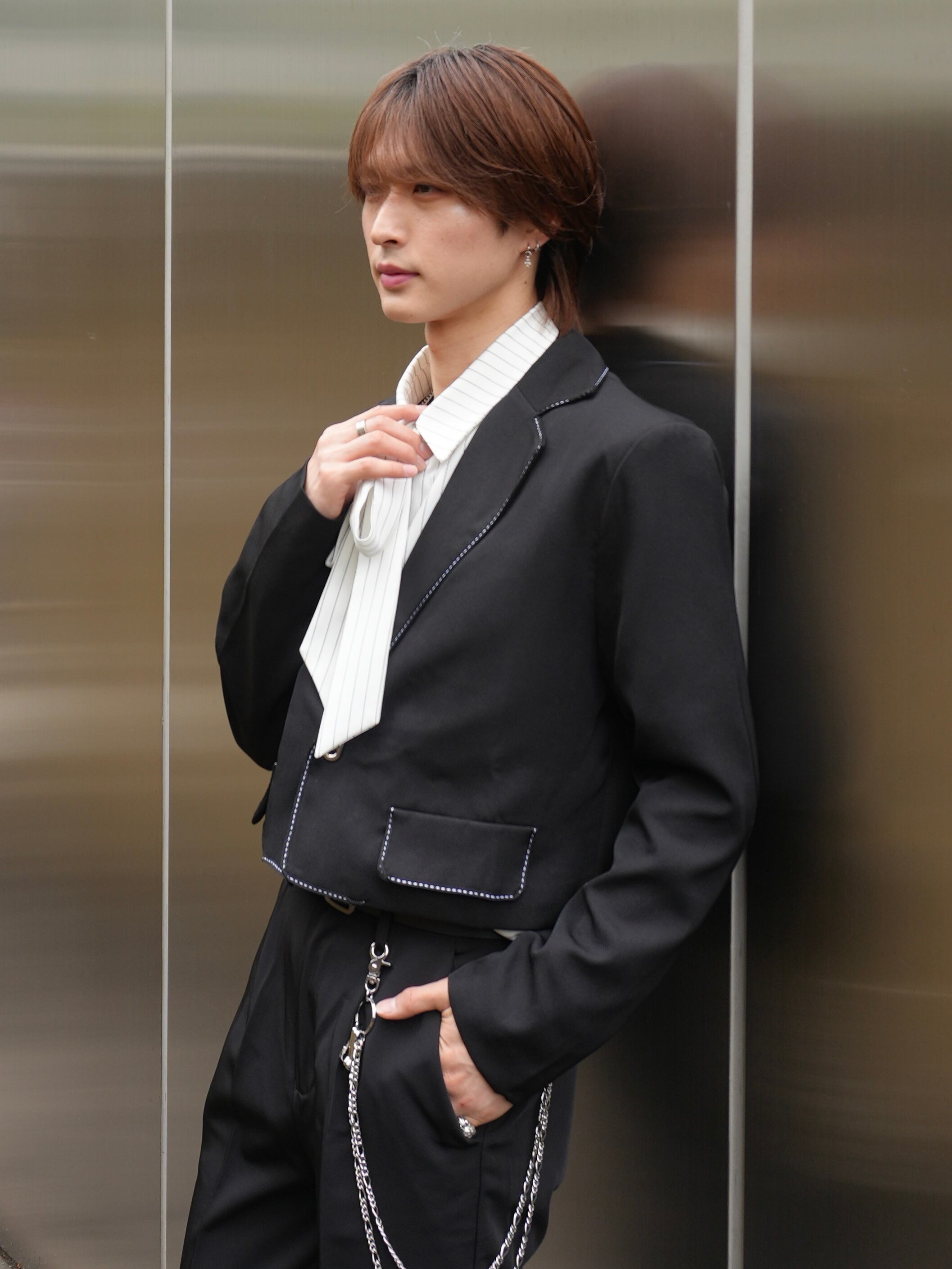 ジャケット・アウター ALUDE lame stitch short jacket ALUDE SELECT】collar stitch snap button short jacket（2color
