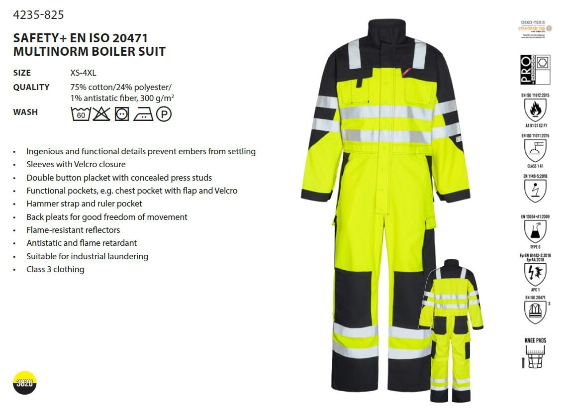 4235-825 SAFETY+ EN ISO 20471 MULTINORM BOILER SUIT