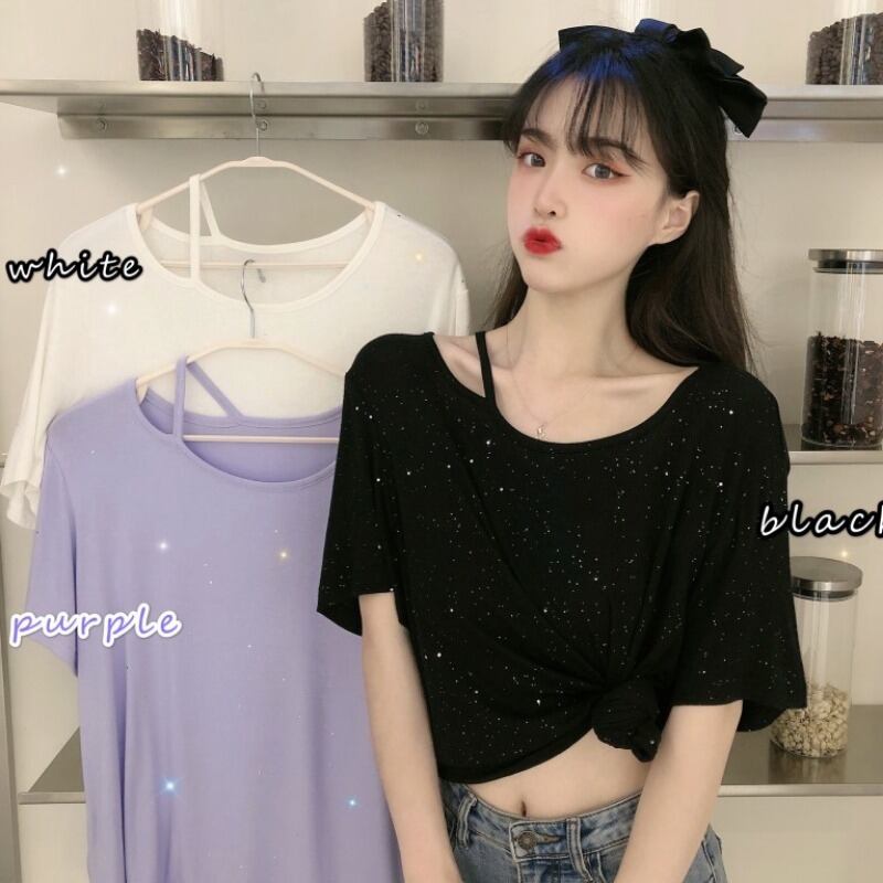 2020年夏の新バージョンのルーズネット赤潮インストラップレス半袖Tシャツトップス女子学生ショートボトミングシャツ 1号婦人12685987458