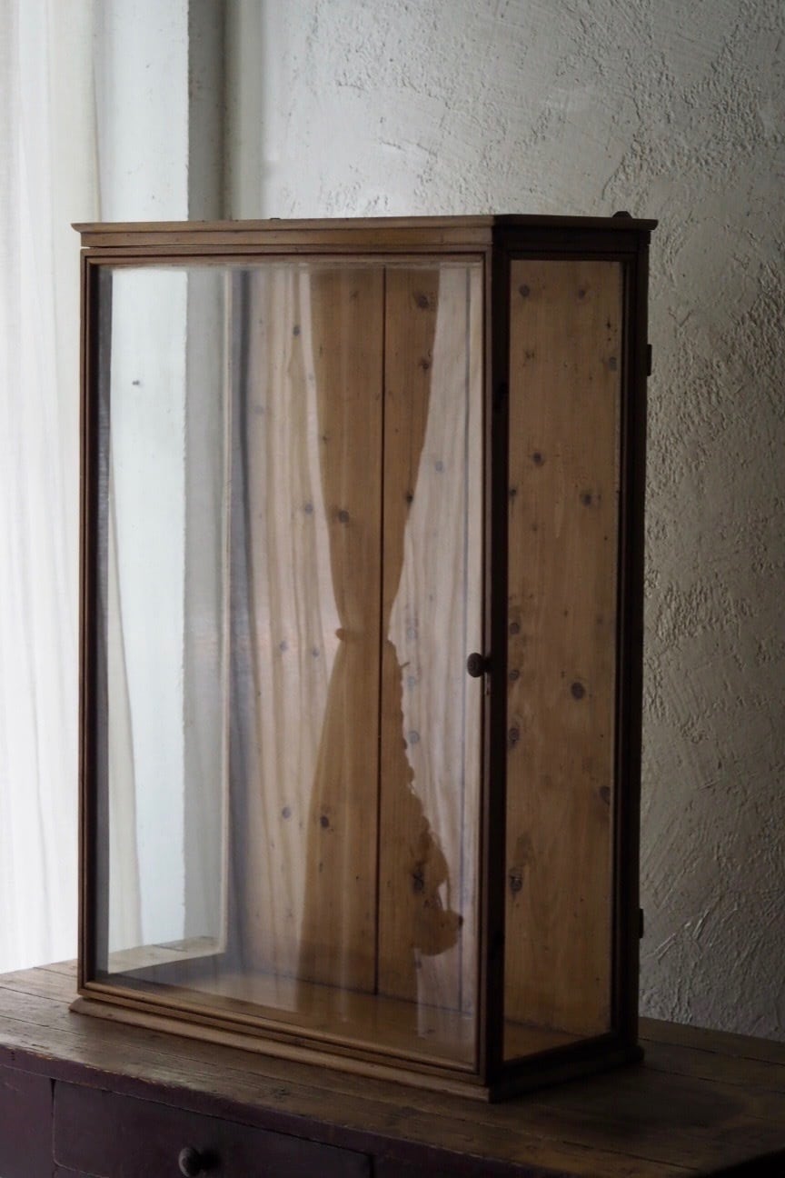 薄い展示ショーケース-antique pine glass show case | アンティーク 